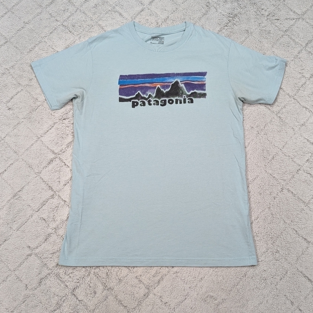Patagonia Shirt Mens L Blue Light Legacy Label Tee Slim Fit Cotton Blend Outdoor